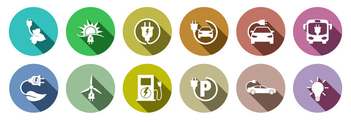 Set of green energy and electric charging symbols colorful