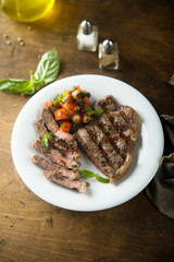 Grilled beef streak with fresh tomato salsa