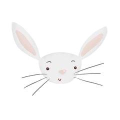 Cute light grey bunny rabbit with a cute smile, long ears and long whiskers. Illustration