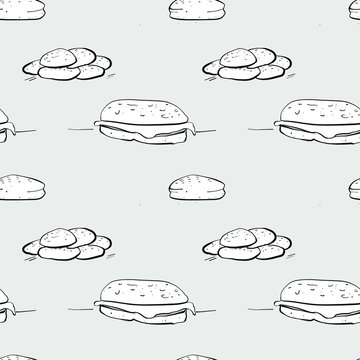 Hallulla seamless pattern greyscale drawing