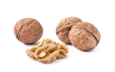 Walnuts in closeup  on white background