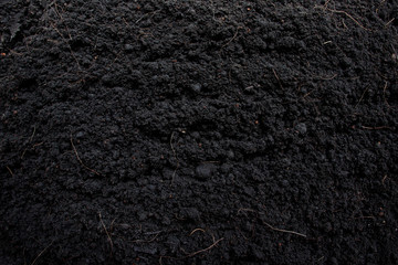 Black soil texture background for gardening ideas.
