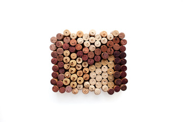 Wine corks envelope composition isolated on white background from a high angle view