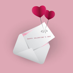 Fototapeta na wymiar Valentine's Day Card with Envelope and Flying Hearts
