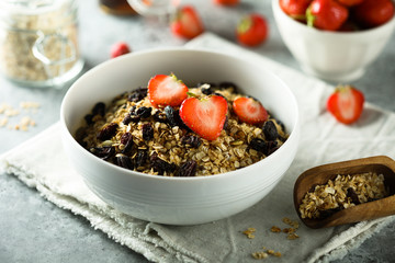 Homemade granola with fresh strawberry