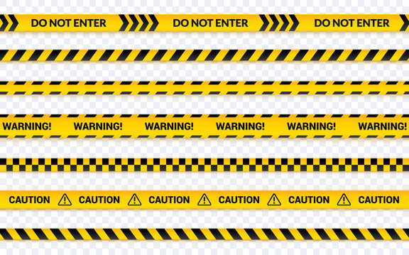 Caution tape set, do not enter yellow ribbon. Warning banner with message horizontal, abstract line symbol for print and web.