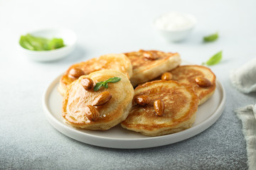 Obraz na płótnie Canvas Homemade almond honey pancakes