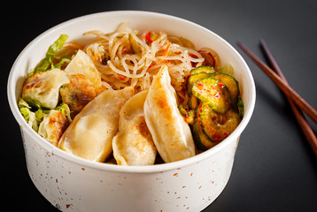 Korean Mandu Noodle Bowl with Vegetables
