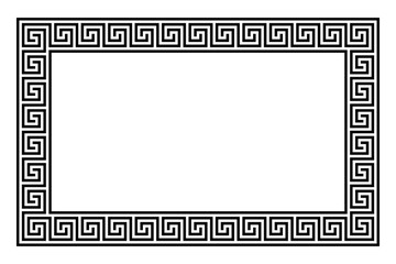 Rectangle framed disconnected meander pattern made of seamless meanders. Meandros. Decorative border of interrupted lines shaped into repeated motif. Greek fret or key. Illustration over white. Vector - obrazy, fototapety, plakaty