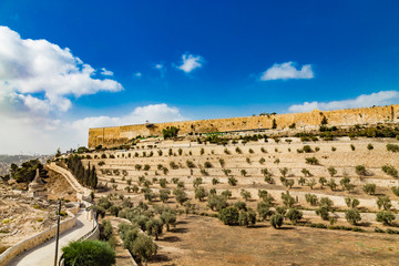Terraces of the Kidron Valley and the the wall of the Old City in Jerusalem © sunday_morning