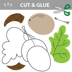 Acorn. Education paper game for preshool children. Cut and glue - Vector illustration.