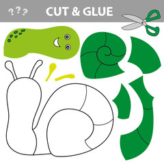 Use scissors and glue and restore the picture inside the contour. Easy educational paper game for kids. Simple kid application with Snail