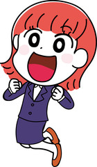 イラスト素材：女性　スーツ　OL 　喜ぶ　笑顔　かわいい