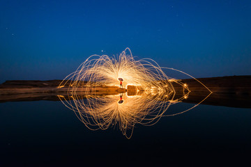 Amazing Fire Show at night .The fire show and a lot of the bright sparks in the night.Play a...