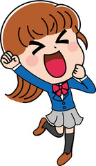 イラスト素材：女子高生　学生　喜ぶ　笑顔　かわいい
