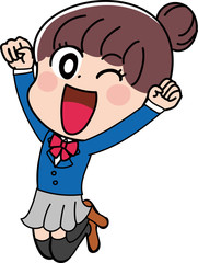 イラスト素材：女子高生　学生　喜ぶ　笑顔　かわいい