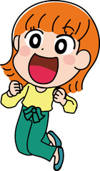 イラスト素材：女性　かわいい　私服　喜ぶ　笑顔