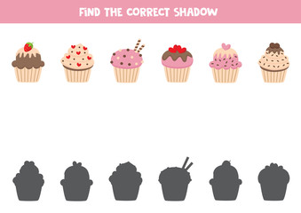 Find the right shadow of lovely cartoon cupcakes.