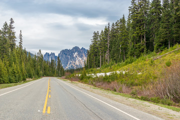 Rocky Mountains. Mountain Road in Cascades National Park, Washington, USA.