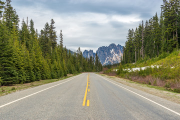 Rocky Mountains. Mountain Road in Cascades National Park, Washington, USA.