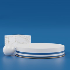 Glossy luxury podium for your design. Classic blue color of the year 2020. Fashion show stage,pedestal, shopfront. Empty scene for cosmetic show and mock up.