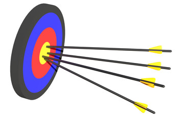 3d rendering arrow fly to target on white background