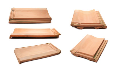 Set roof tile, roofing brick isolated on white background