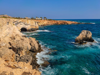 Obraz premium View to sea cave and stone cliffs near 