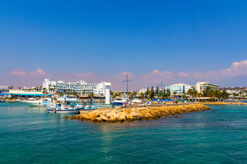 Naklejka na ściany i meble Ayia Napa, Cyprus - September 06, 2019: Harbor of Ayia Napa.