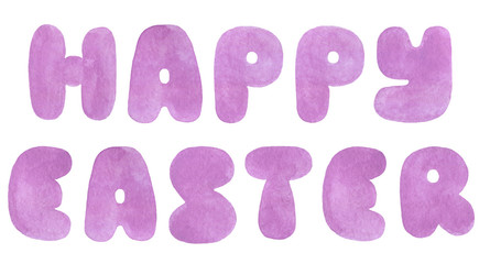 lettering "happy Easter" in lilac or purple, isolated on a white background