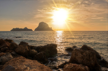 The sunset on the island of Es vedra, Ibiza