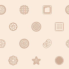 Cookie background - Vector seamless pattern of sweet dessert for graphic design