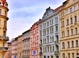 Photography in the  colourful houses in the streets of  praha 