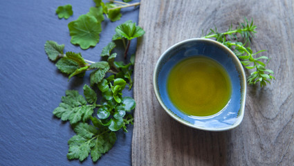 Natural plant oil -  alternative, homemade cosmetics, creative idea, herbal extract.