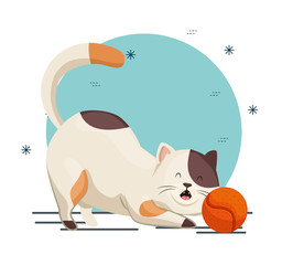 cute little cat with ball toy vector illustration design