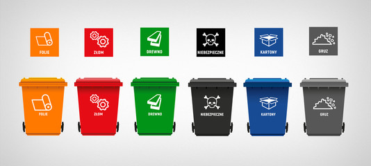 garbage can division & icons segregation of construction - 321302714