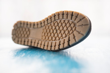 Polyurethane sole for men's shoes. Photographed close-up.