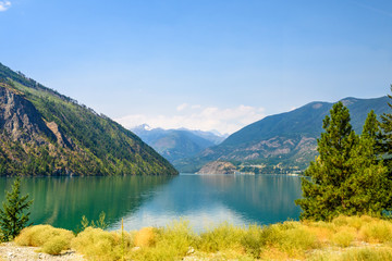 Fototapeta na wymiar Majestic mountain lake in Canada. Seton Lake. Lillooet, Whistler, Vancouver area.