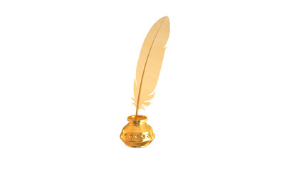 Gold feather and gold inkwell