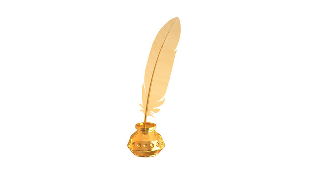 Gold Feather And Gold Inkwell