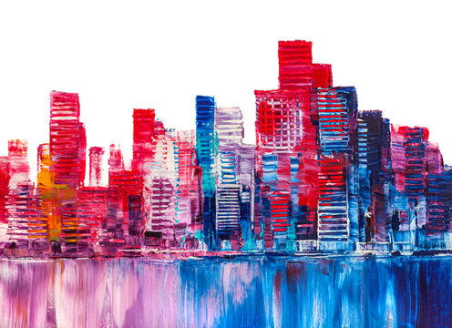Skyscrapers on a white background. . Abstract style. Cityscape panorama. © serge-b