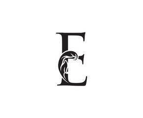 Classic E Letter Swirl Logo. Black E With Classy Leaves Shape design perfect for Boutique, Jewelry, Beauty Salon, Cosmetics, Spa, Hotel and Restaurant Logo. 