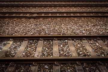 Three lines of railway in a train station