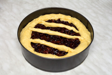 Stages of making homemade yeast dough pie