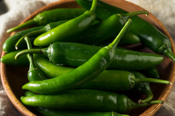Raw Green Organic Serrano Peppers