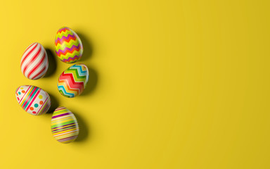 Easter eggs on a yellow background. 3D rendering illustration.