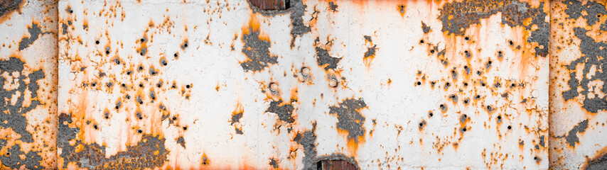 white rusty damaged weathered metal texture background banner 
