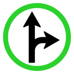 Straight ahead or turning right Canadian traffic symbol. Perfect for backgrounds, backdrop, banner, sticker, label, poster, sign, symbol etc.