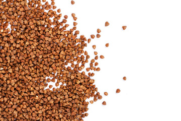 Close up of buckwheat grains isolated on white background