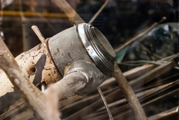 steering wheel of an old soviet car closeup